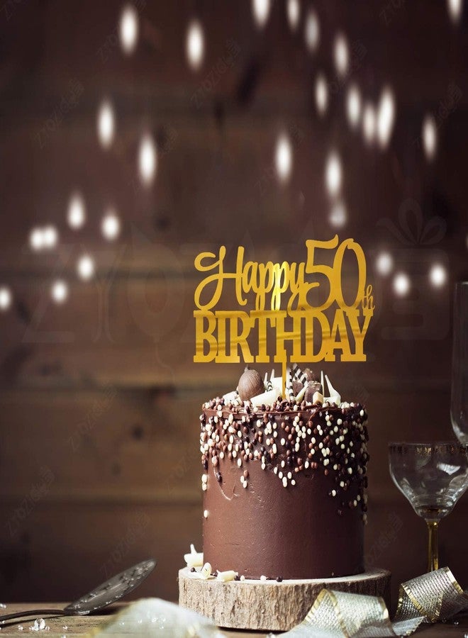 Zyozique® Happy 50th Birthday Cake Topper, Gold Acrylic Party Decoration Cake Topper, Premium Party Decoration, Acrylic Material, Elegant Script Design for Birthday - Image 3